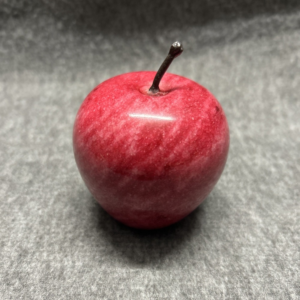 Heavy Red Apple Marble Alabaster Stone Apple Brown‎ Stem Paperweight Figurine 3"